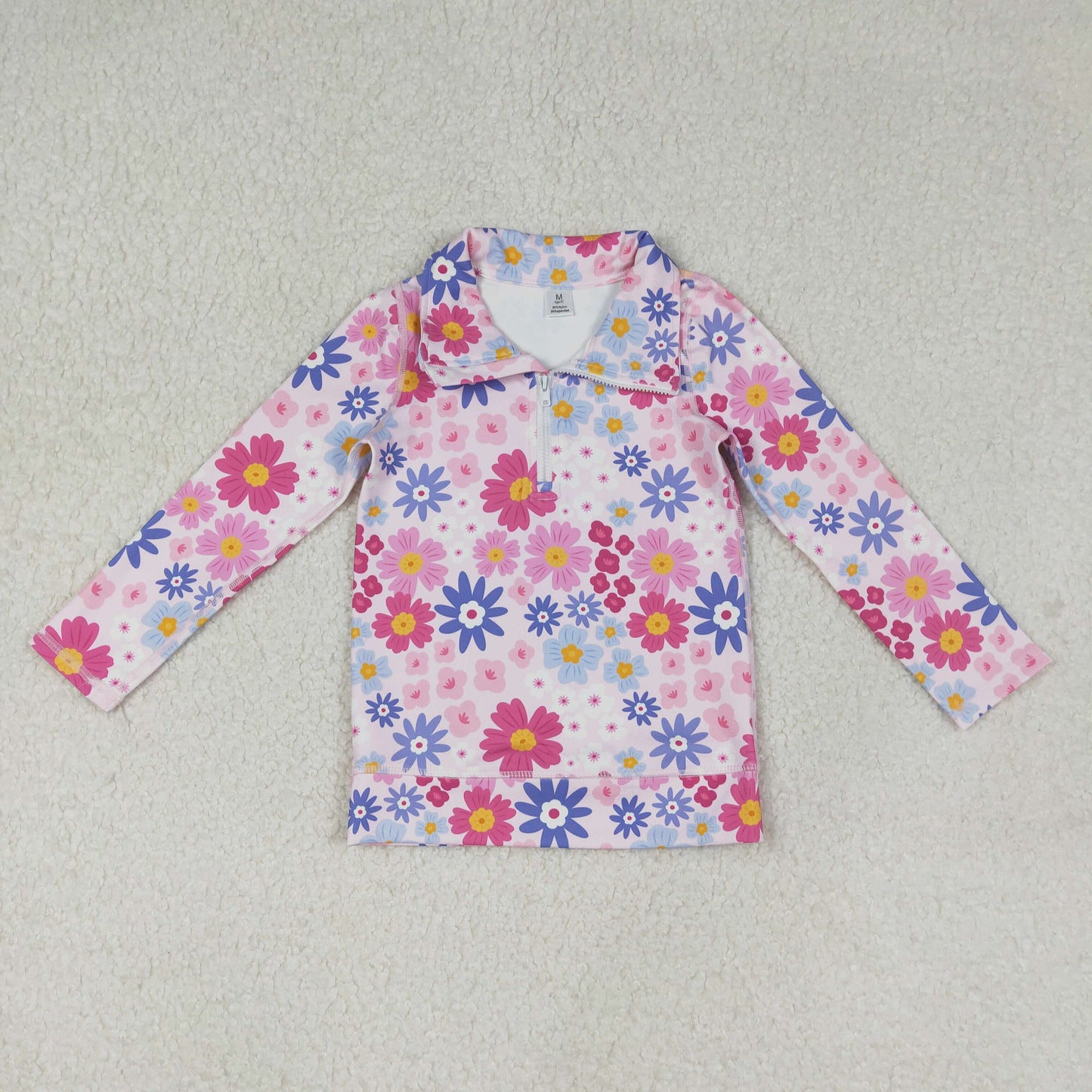 Baby Girls Long Sleeves Flower Yoga Active Zipper Pink Pullover Shirt RTS