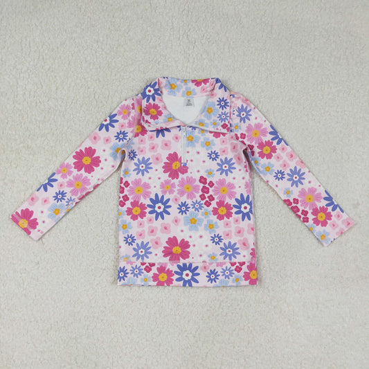 Baby Girls Long Sleeves Flower Yoga Active Zipper Pink Pullover Shirt RTS