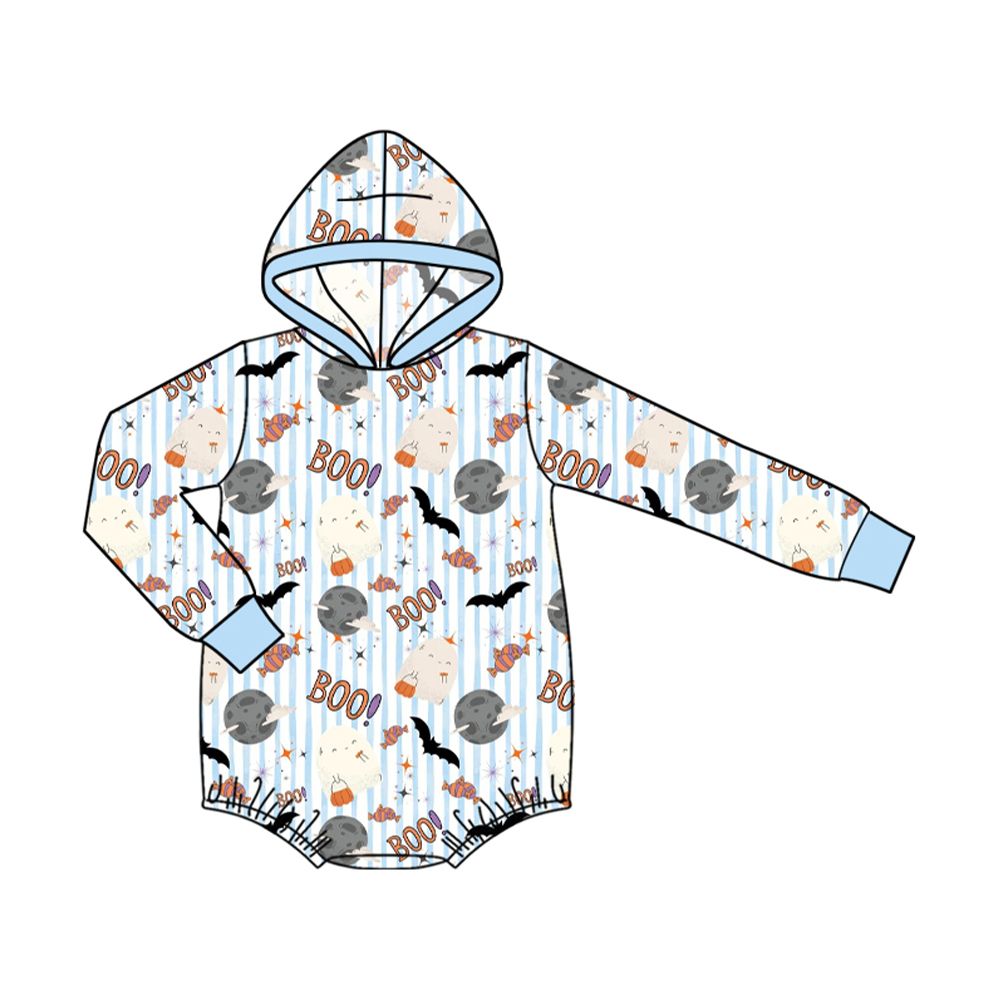 ( Moq 5 ) Preorder Baby Boys Kids Long Sleeves Boo Halloween Hoodie Bubble Romper Clothes