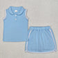 Baby Girl Blue Pullover Buttons Shirt Shorts Skirt Skort Clothes Sports Set RTS