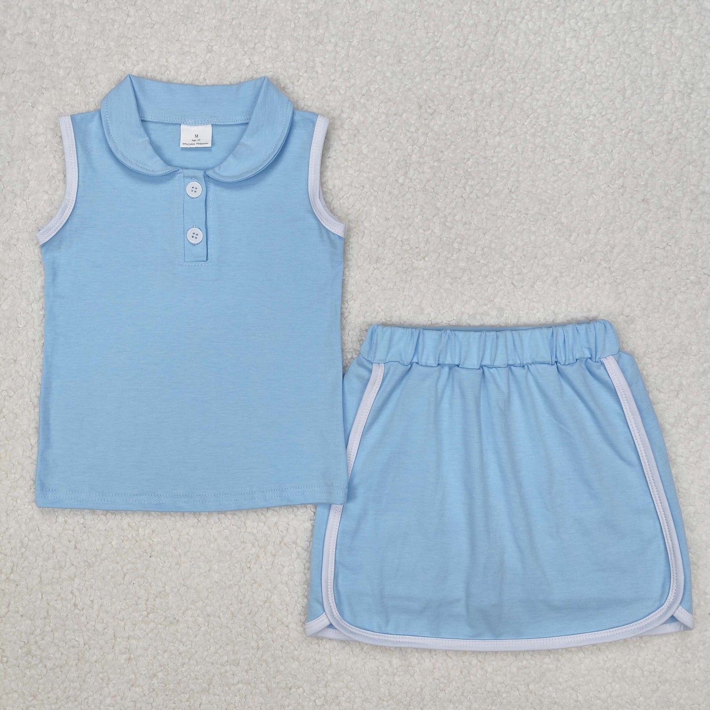 Baby Girl Blue Pullover Buttons Shirt Shorts Skirt Skort Clothes Sports Set RTS