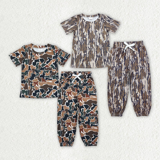 Sibling Baby Boys Kids Short Sleeves Shirts Pockets Jogger Pants Southern Camo Clothes Sets RTS
