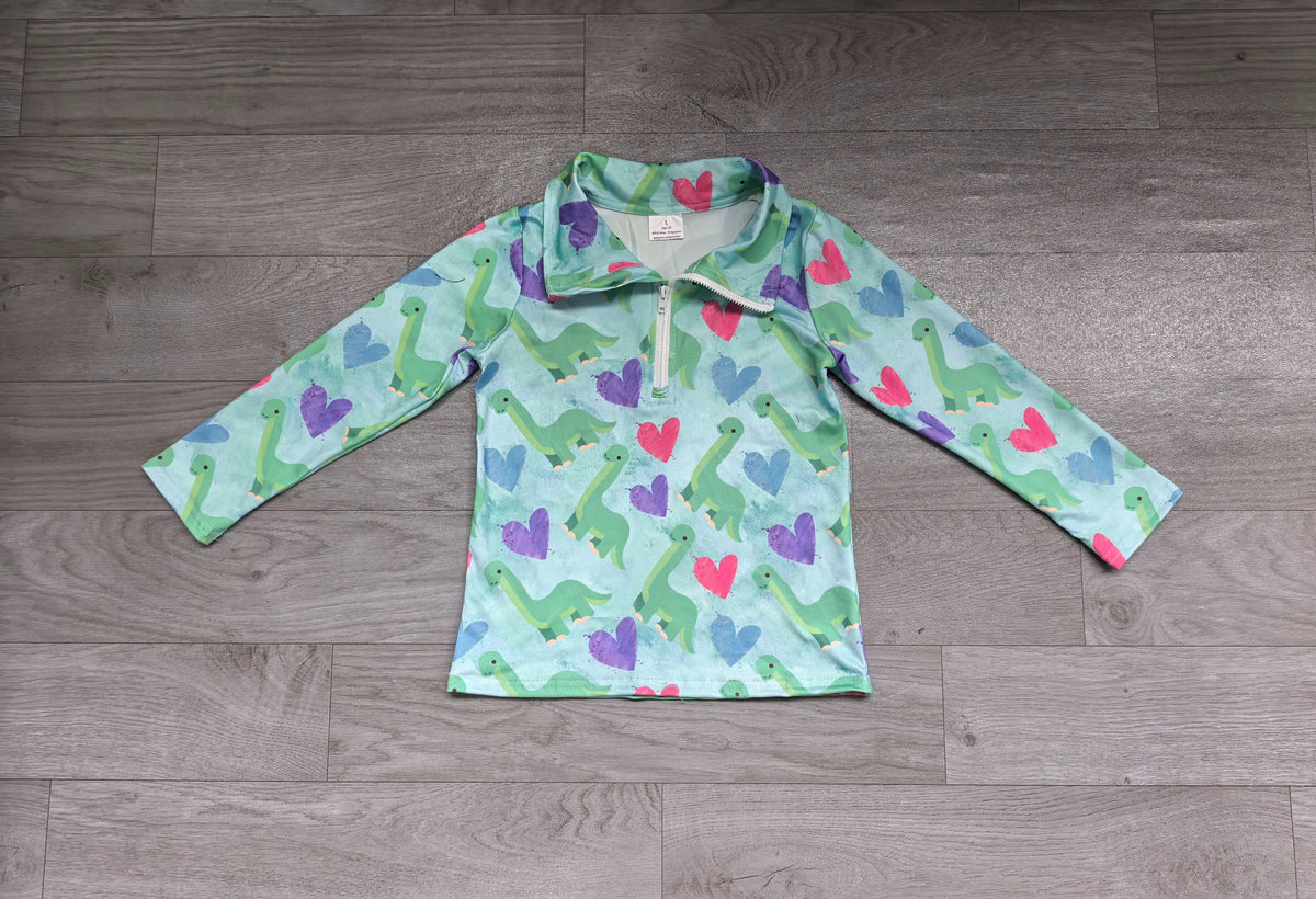 ( No moq ) Preorder Baby Boys Kids Long Sleeves Dinosaurs Hearts Zipper Shirt Valentine Clothes