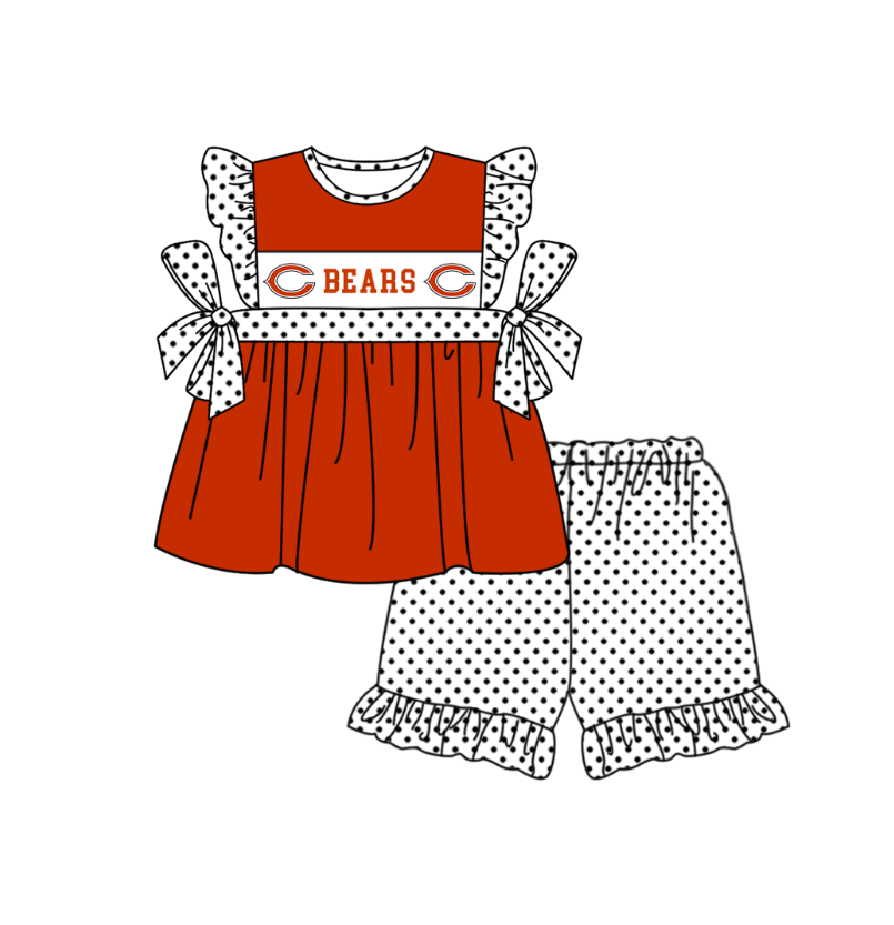 ( Moq 5 ) Baby Girls Toddler Short Sleeves Bows Tunic Dots Shorts Team Red Set