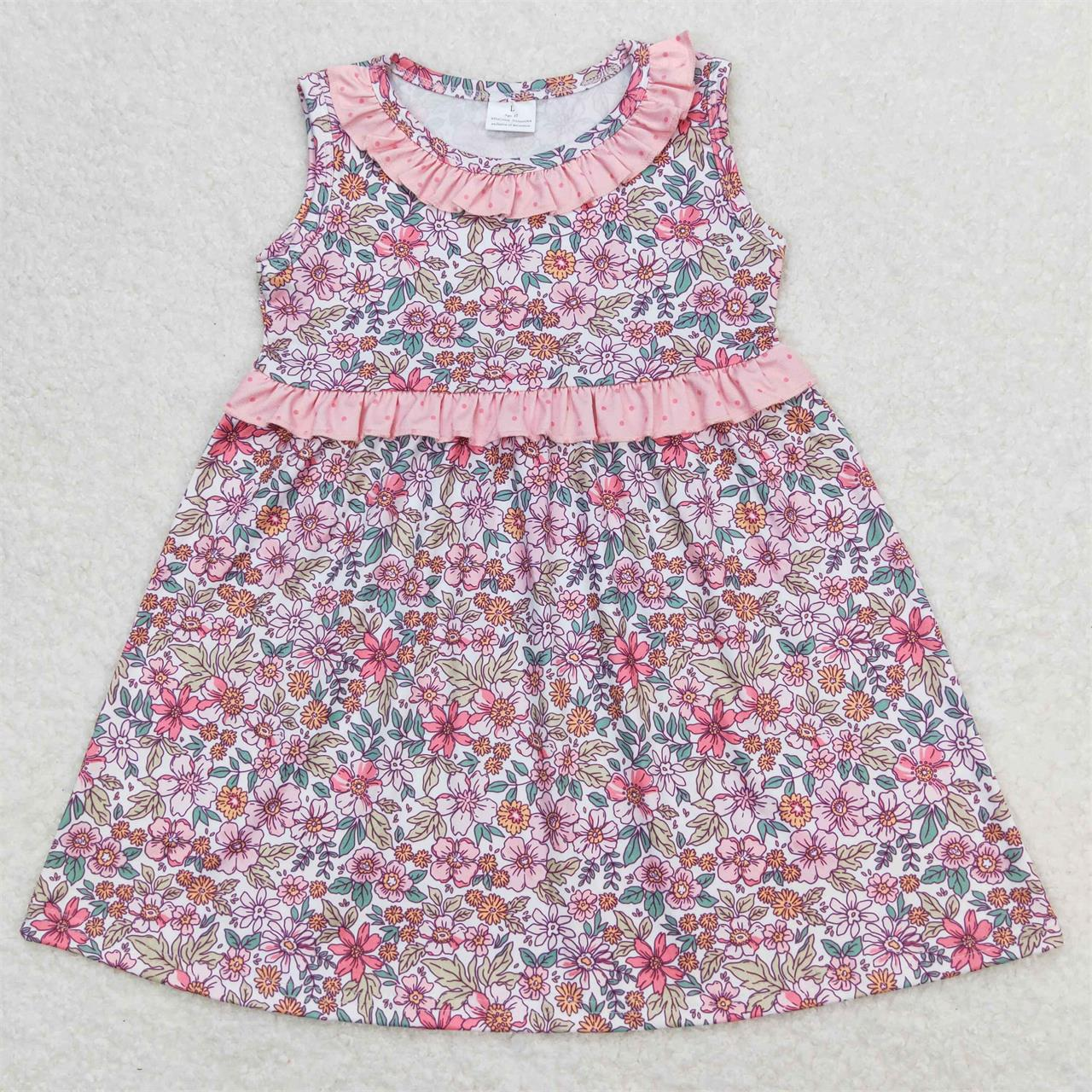 Baby Girl Sleeveless Floral Pink Ruffle Dress