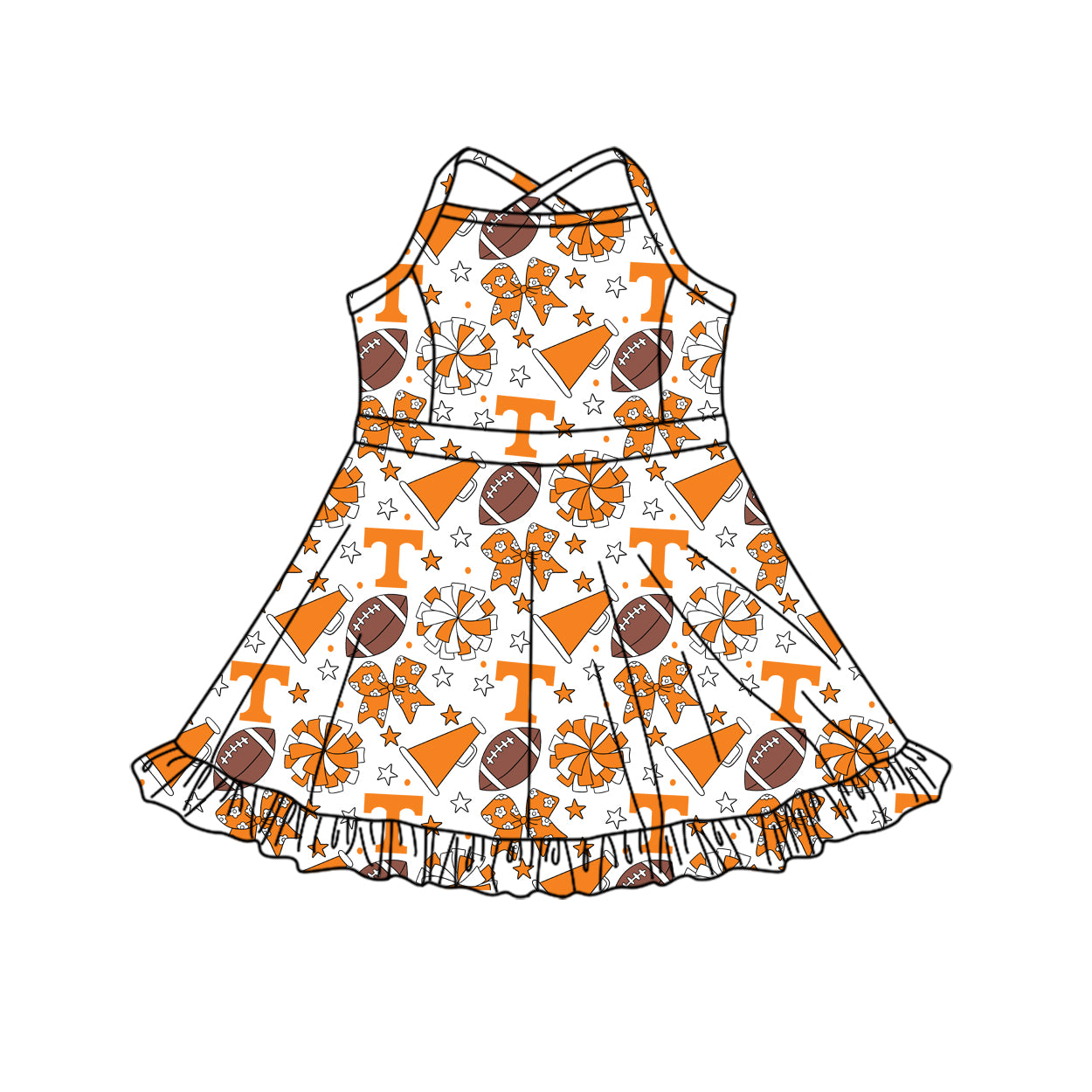 ( Moq 5 ) Baby Girls Toddler Straps Orange Bows Cheer Football Shorts Ruffle Dress Team Clothes