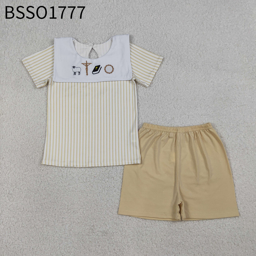 Baby Girls Kids Sleeveless Embroidery Cross Dots Tunic Pink Shorts Easter Set RTS