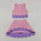 Baby Girls Kids Sleeveless Pink Tops Purple Bows Skirt Shorts Yoga Clothes Set RTS