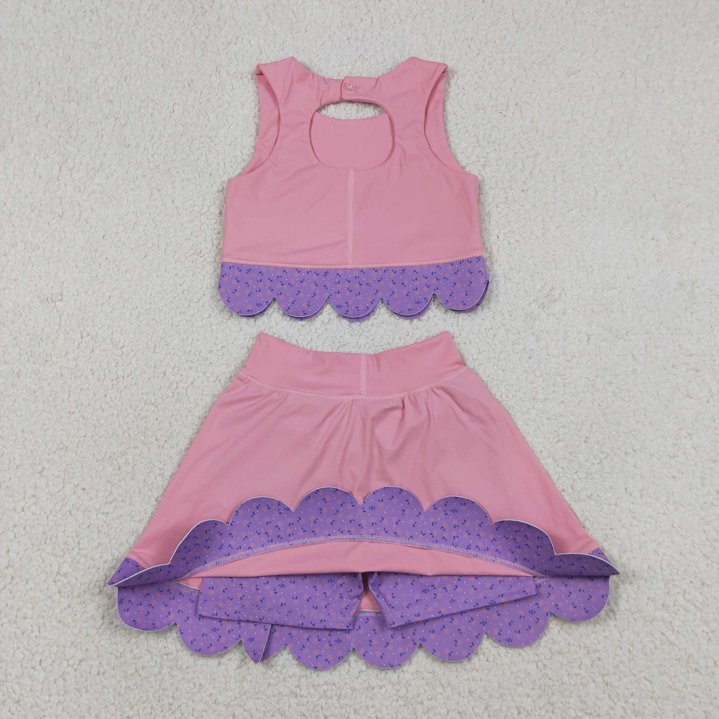 Baby Girls Kids Sleeveless Pink Tops Purple Bows Skirt Shorts Yoga Clothes Set RTS