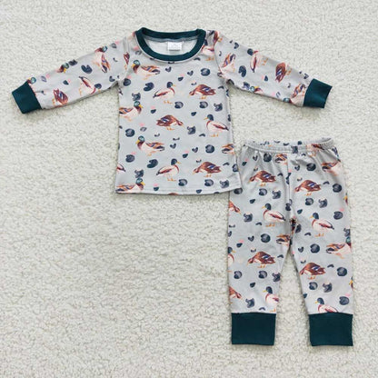 Sibling Promotion Boys Kids Long Sleeves Ducks Footie Zipper Romper Pajamas Set RTS