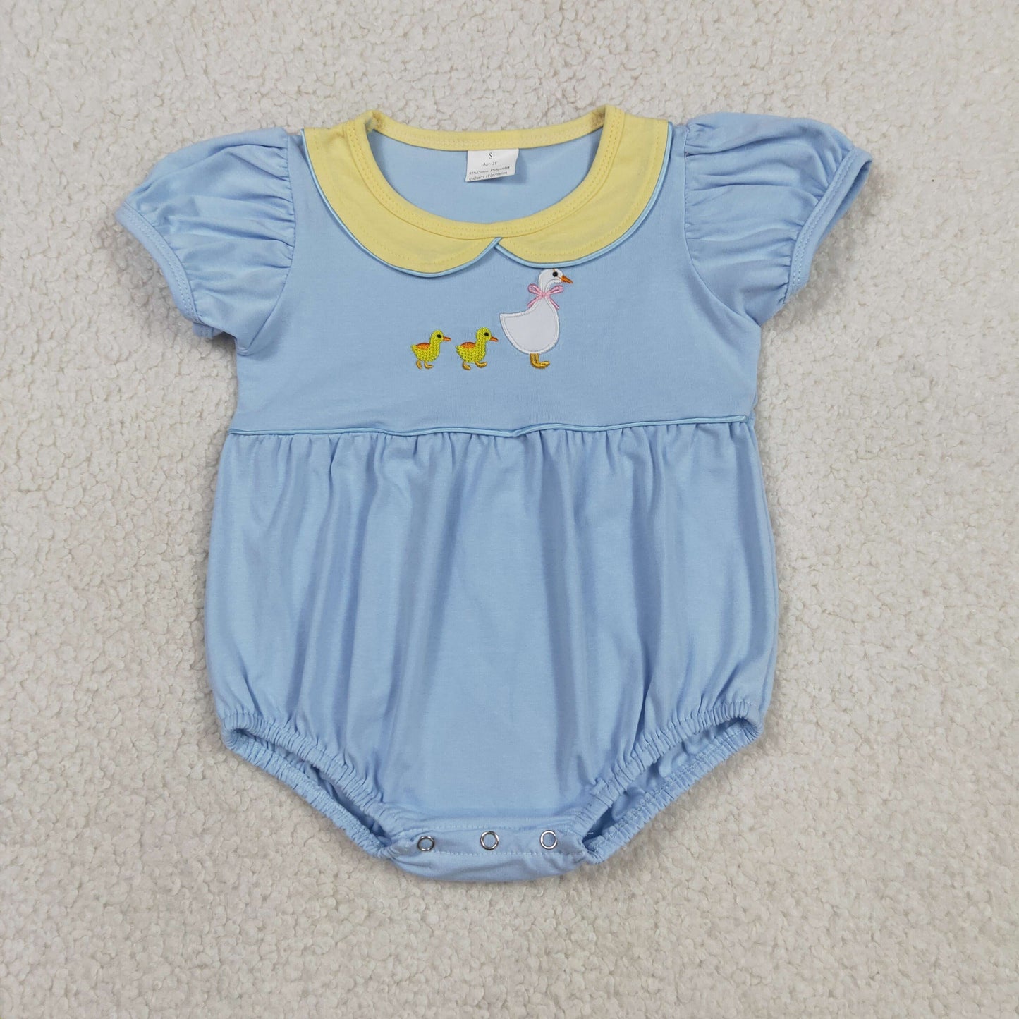 Baby Girls Infant Short Sleeves Embroidery Goose Bubble Romper RTS