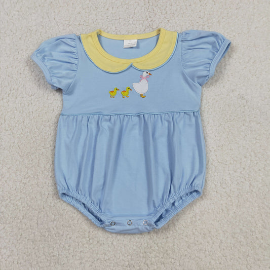 Baby Girls Infant Short Sleeves Embroidery Goose Bubble Romper RTS