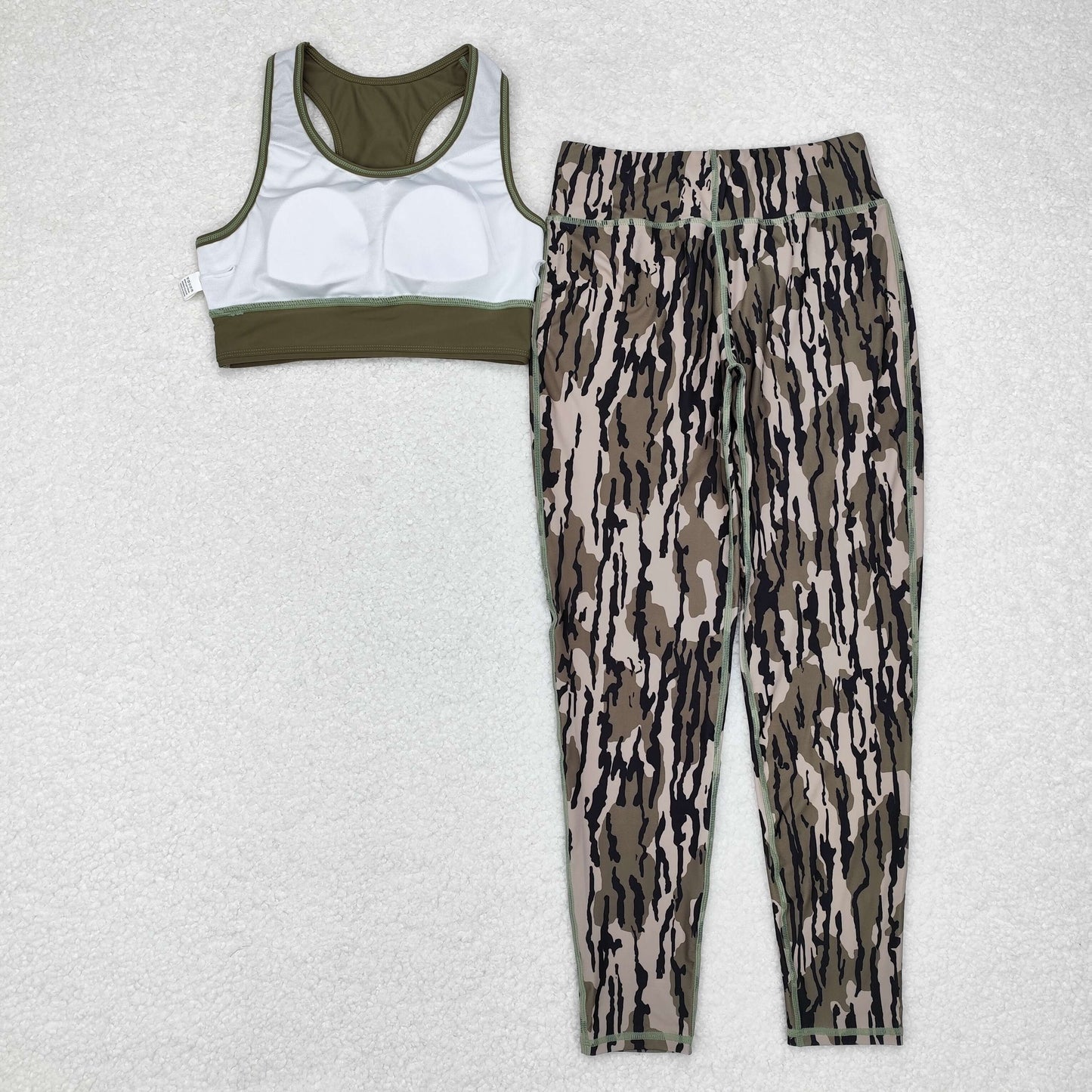 Adult Women Green Tops Camo Pants Yoga Sports Set