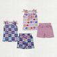 Sibling Baby Girls Kids Sleeveless Flower Smile Tops Shorts Sets Summer Clothes RTS