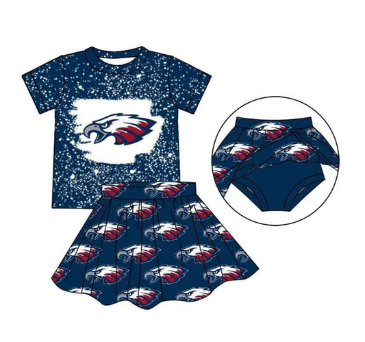 Baby Girl Short Sleeves Eagle Shirt Team Skirt With Shorts Clothes Set