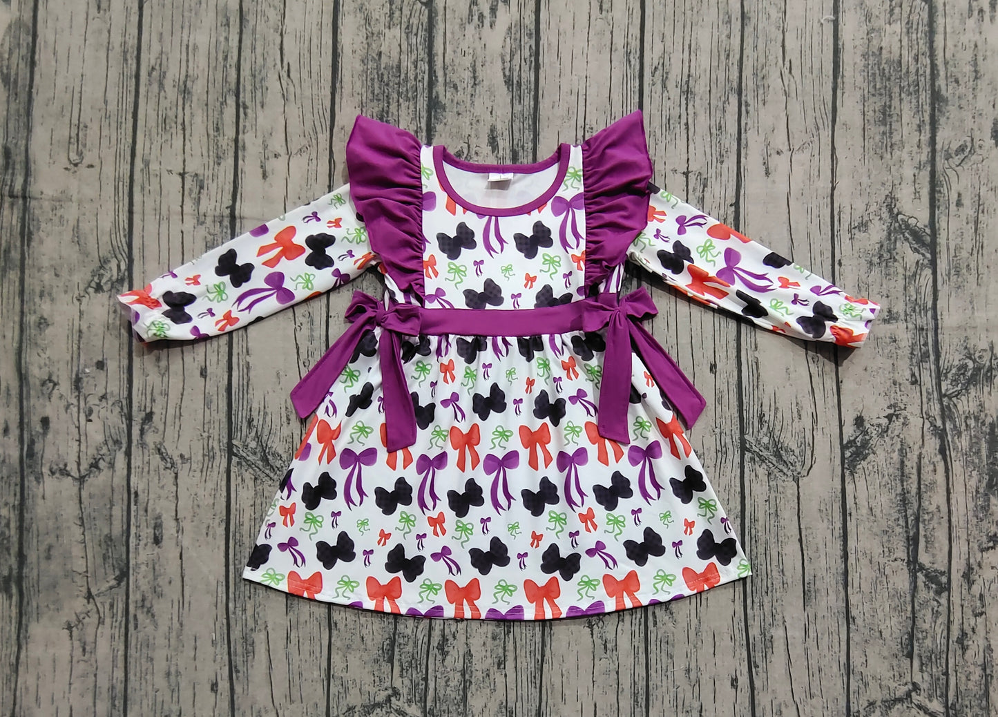 Baby Girl Long Sleeves Bows Halloween Knee Length Dress RTS