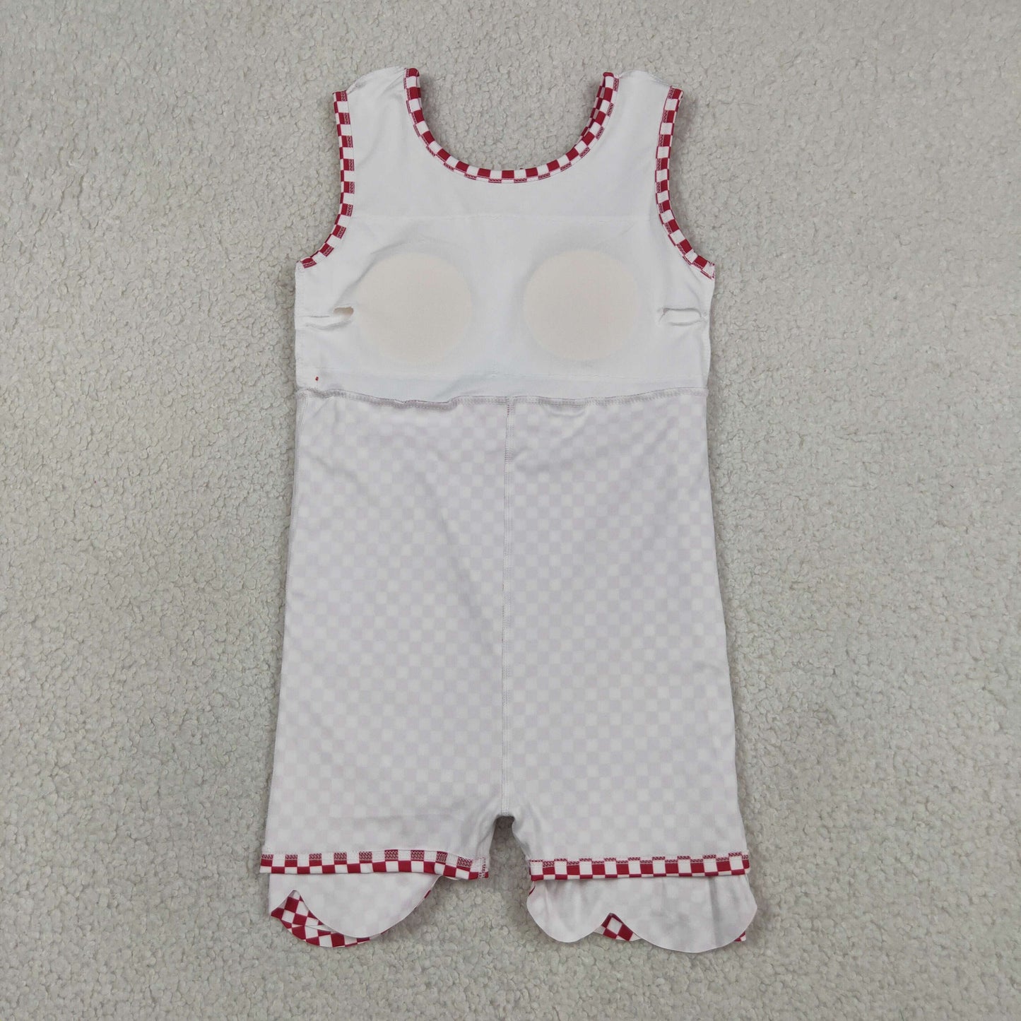 Baby Girls Toddler Sleeveless Red Plaid Yoga Active Knee Length Scallop Dress RTS