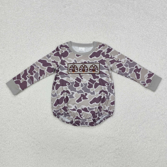 Baby Boy Infant Thanksgiving Camo Embroidery turkey Bubble Romper