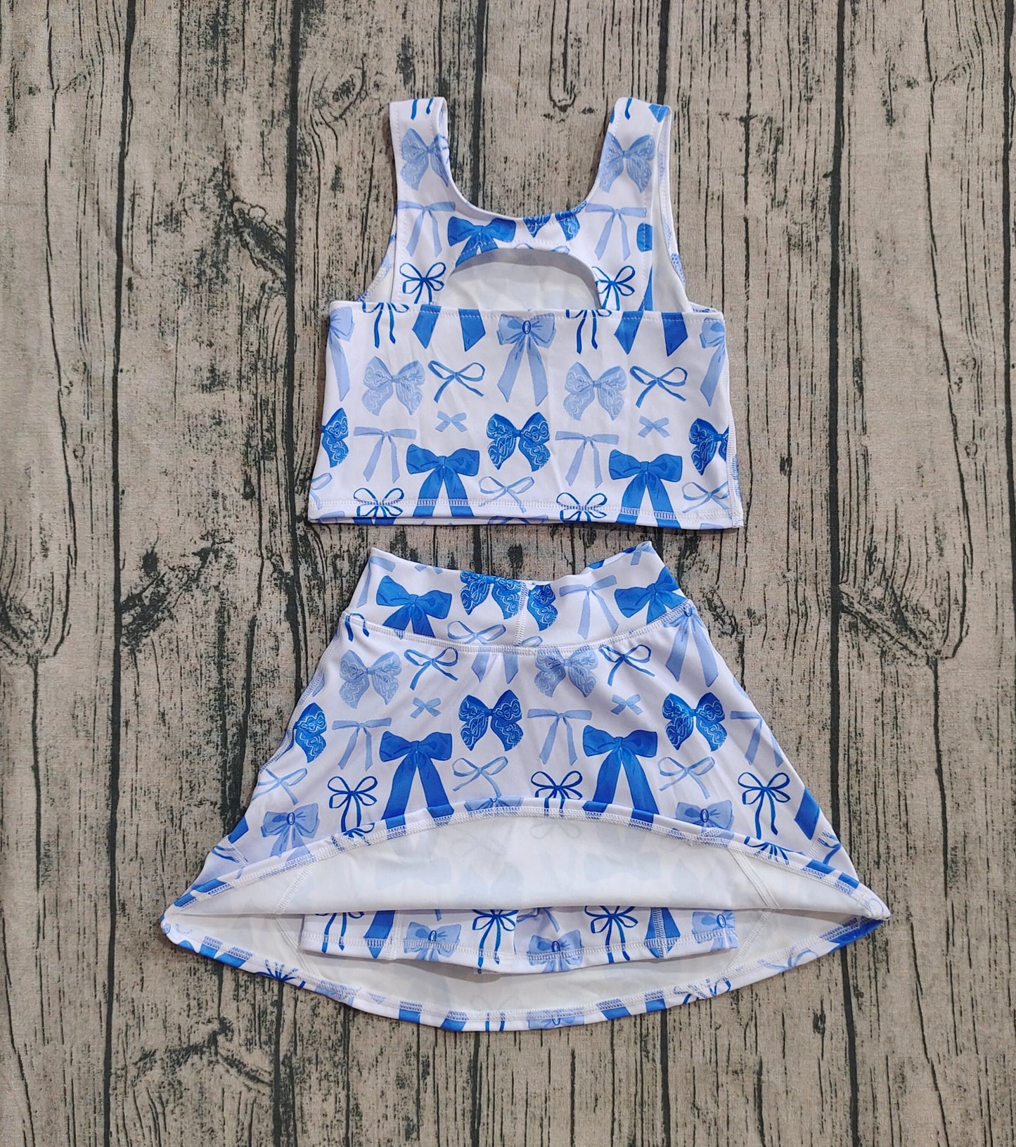 Baby Girl Sleeveless Blue Bows Vest Tops Skort Yoga Active Set RTS