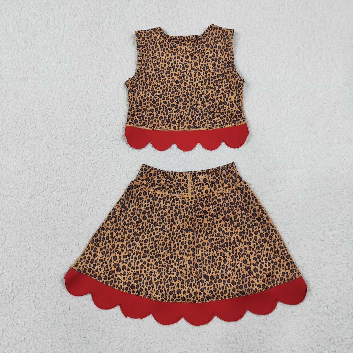 Baby Girls Kids Sleeveless Leopard Shirt Scallop Bows Skirt Shorts Yoga Active Set Clothes RTS