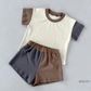 ( Moq 5 ) Preorder Baby Boys Short Sleeves Shirt Grey Brown Shorts Set Summer Clothes