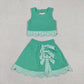 Sibling Baby Girls Kids Green Plaid Bows Skort Yoga Active Dress Set Scallop Clothes RTS