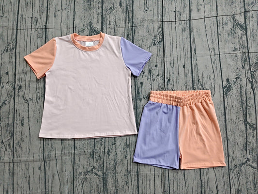 ( No moq ) Preorder Baby Girls Short Sleeves Shirt Shorts Summer Set Patchwork Clothes