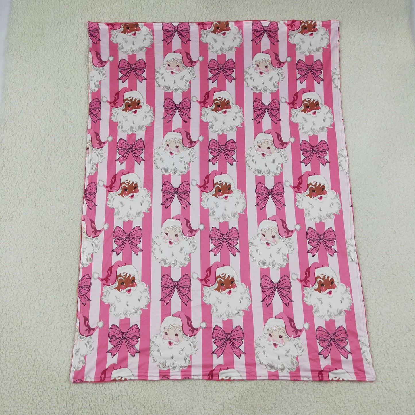 Baby Girls Kids Christmas Santa Bows Pink Stripes Blanket RTS