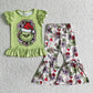 Promotion Baby Girl Kids Green Face Shirt Flower Pants Christmas Outfit RTS