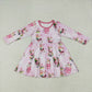 Baby Girl Infant Long Sleeves Christmas Santa Pink Knee Length Dress RTS