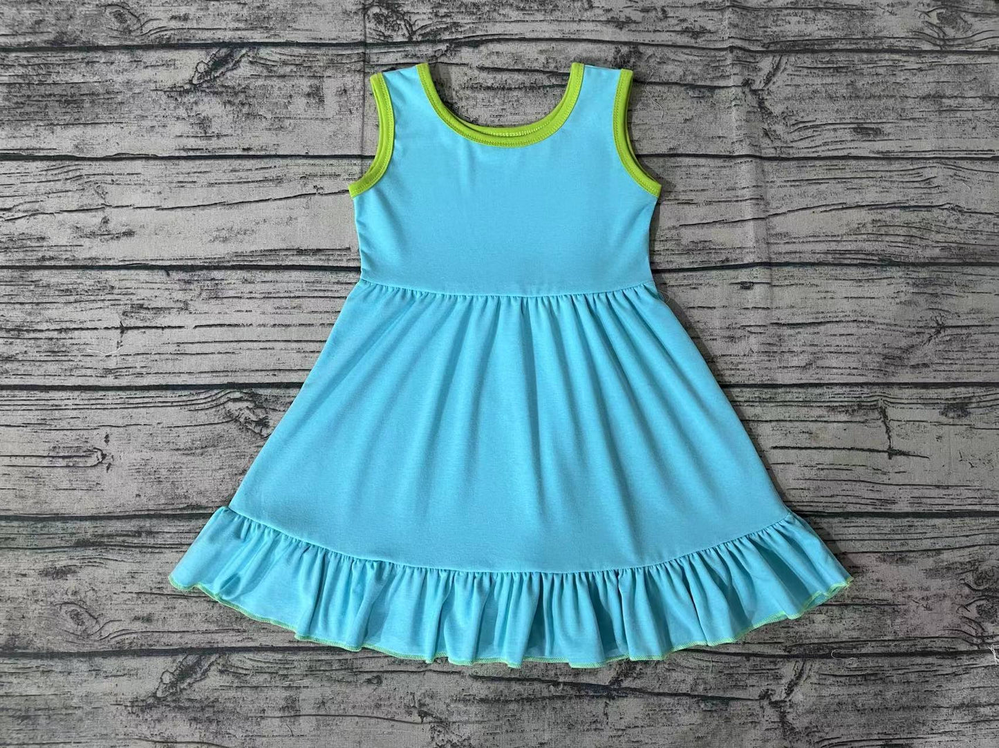 No moq Pre-order GSD0657 Baby Girl Cotton Sleeveless Blue Dress