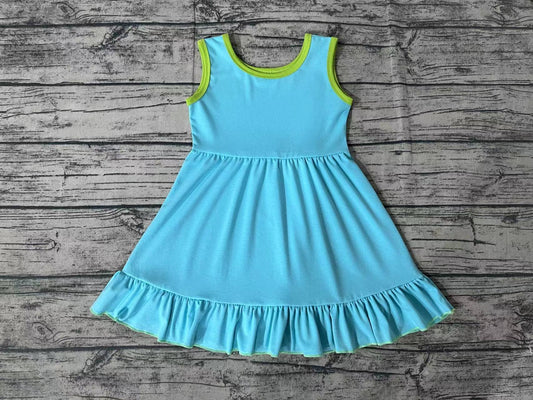 No moq Pre-order GSD0657 Baby Girl Cotton Sleeveless Blue Dress