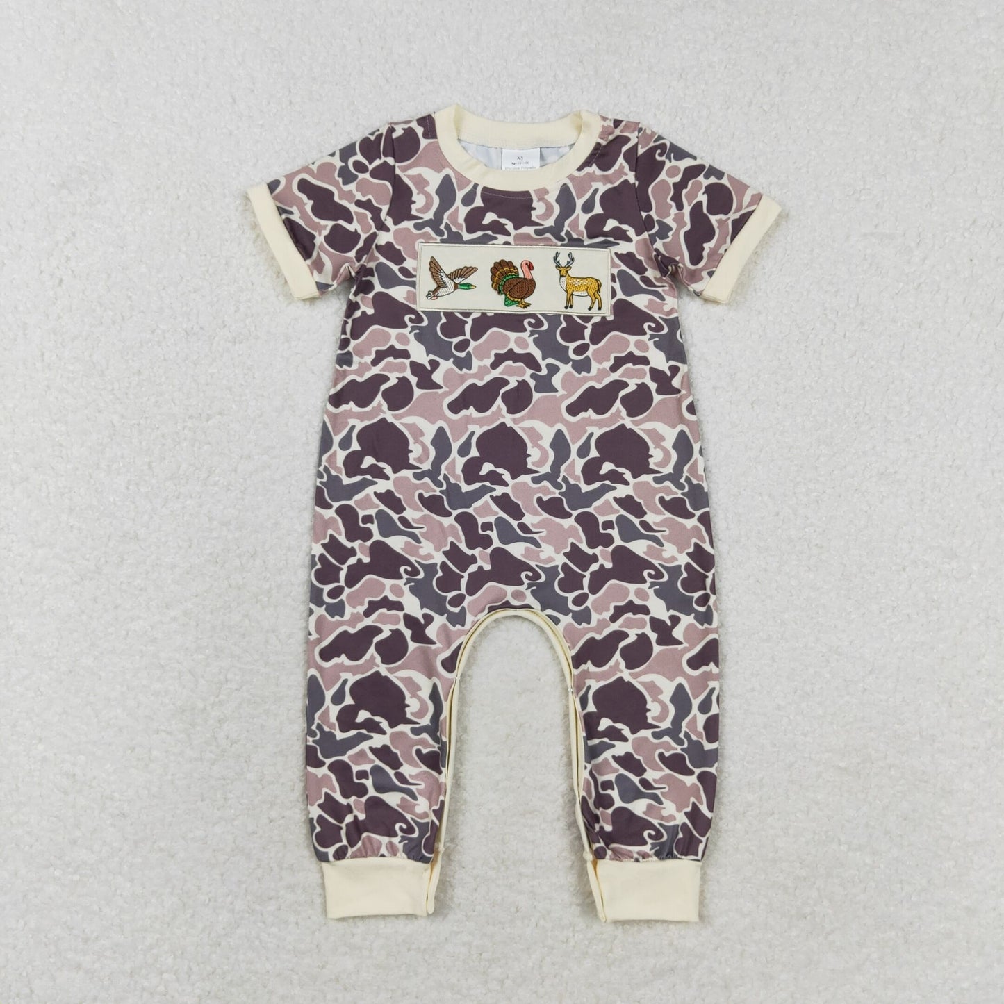 Baby Boy Camo Embroidery Duck turkey Deer Buttons Romper