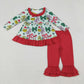 Baby Girl Long Sleeves Green Face Bows Flower Tunic Pants Christmas Set RTS