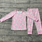 Baby Girls Kids Long Sleeves Donuts Hearts Shirt Pants Valentines Pajamas Pink Set RTS