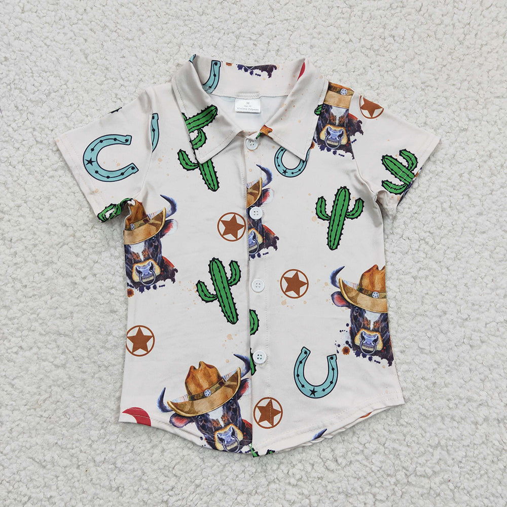 Baby Boy Short Sleeves Buttons Tee Western Sibling Shirts