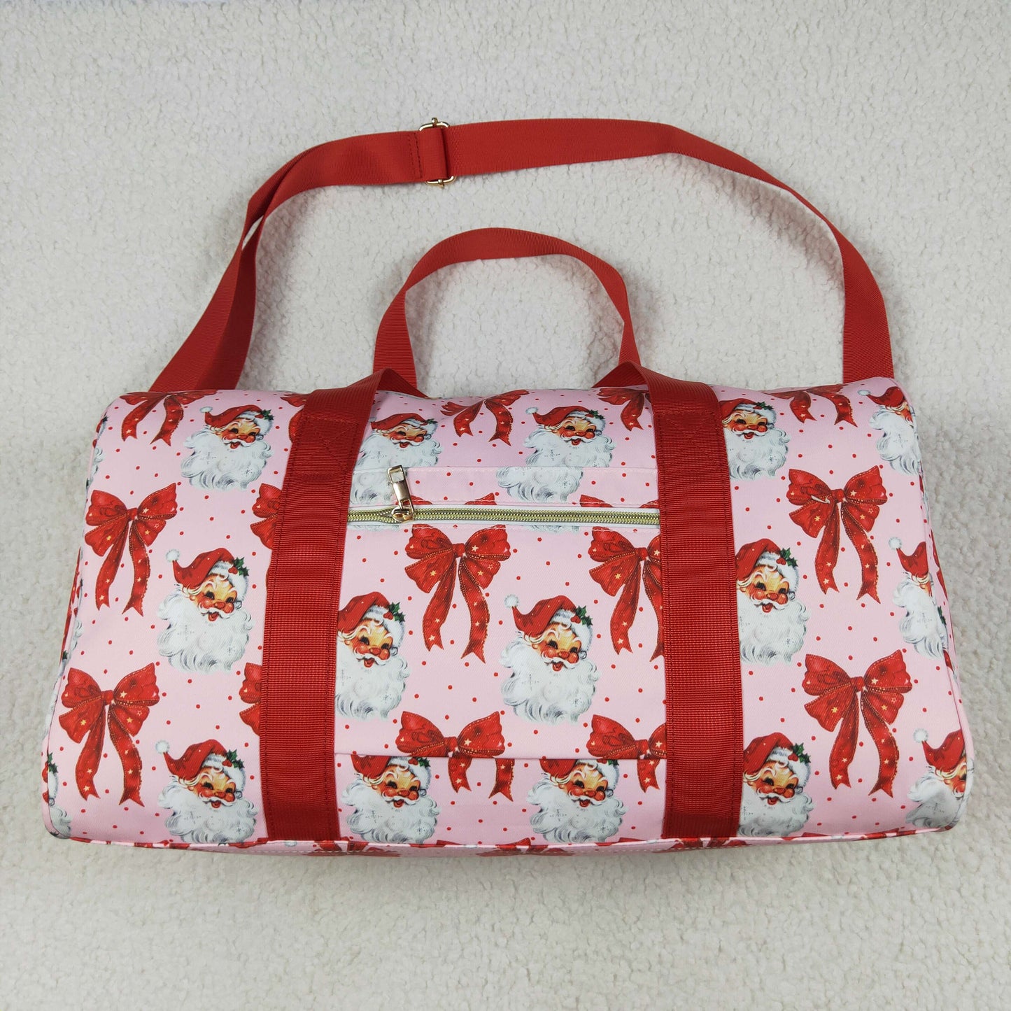 Toddler Girl Christmas Santa Red Bows Zipper Ruffle Gym Bag RTS