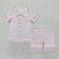 RTS Baby Girl Short Sleeves Pink Bows Buttons Pocket Shirt Shorts Pajamas Set