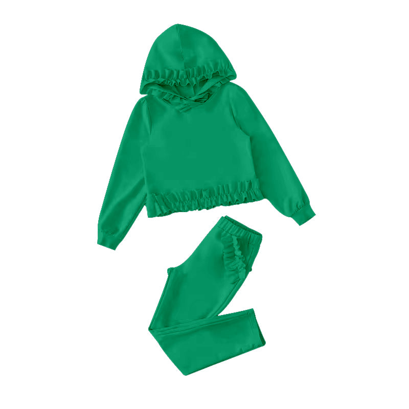 Baby Girl Green Long Sleeves Hooded Shirt Pocket Pants Set