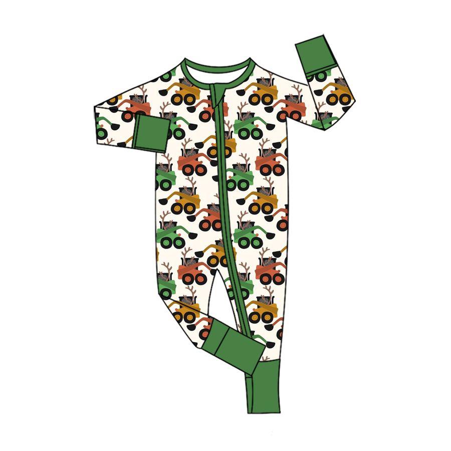 ( Moq 5 ) Preorder Baby Boys Kids Deer Trucks Zipper Sleeper Footie Romper Clothes