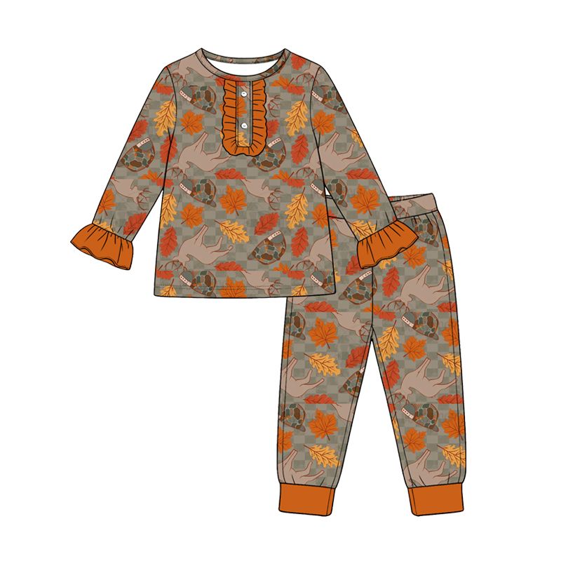( Moq 5 ) Preorder Baby Girls Kids Deer Leaves Shirt Pants Pajamas Set Camo Clothes