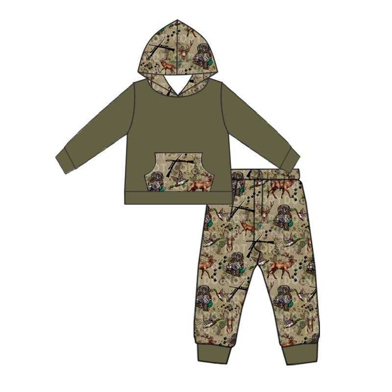 Baby Boy Camo Fall Deer Hooded Top Pants Set