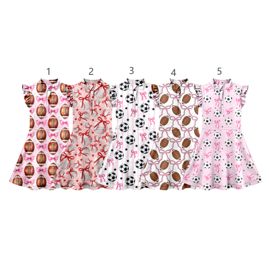( Moq 5 Each Style ) Sibling Baby Girls Kids Sleeveless Football Bows Zipper Dresses Summer Clothes
