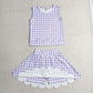 Baby Girls Kids Purple Plaid Shirt Scallop Skirt Shorts Yoga Active Set Clothes RTS