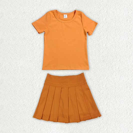 Baby Girls Kids Short Sleeves Shirt Skirt Shorts Yoga Active Set Orange Clothes RTS