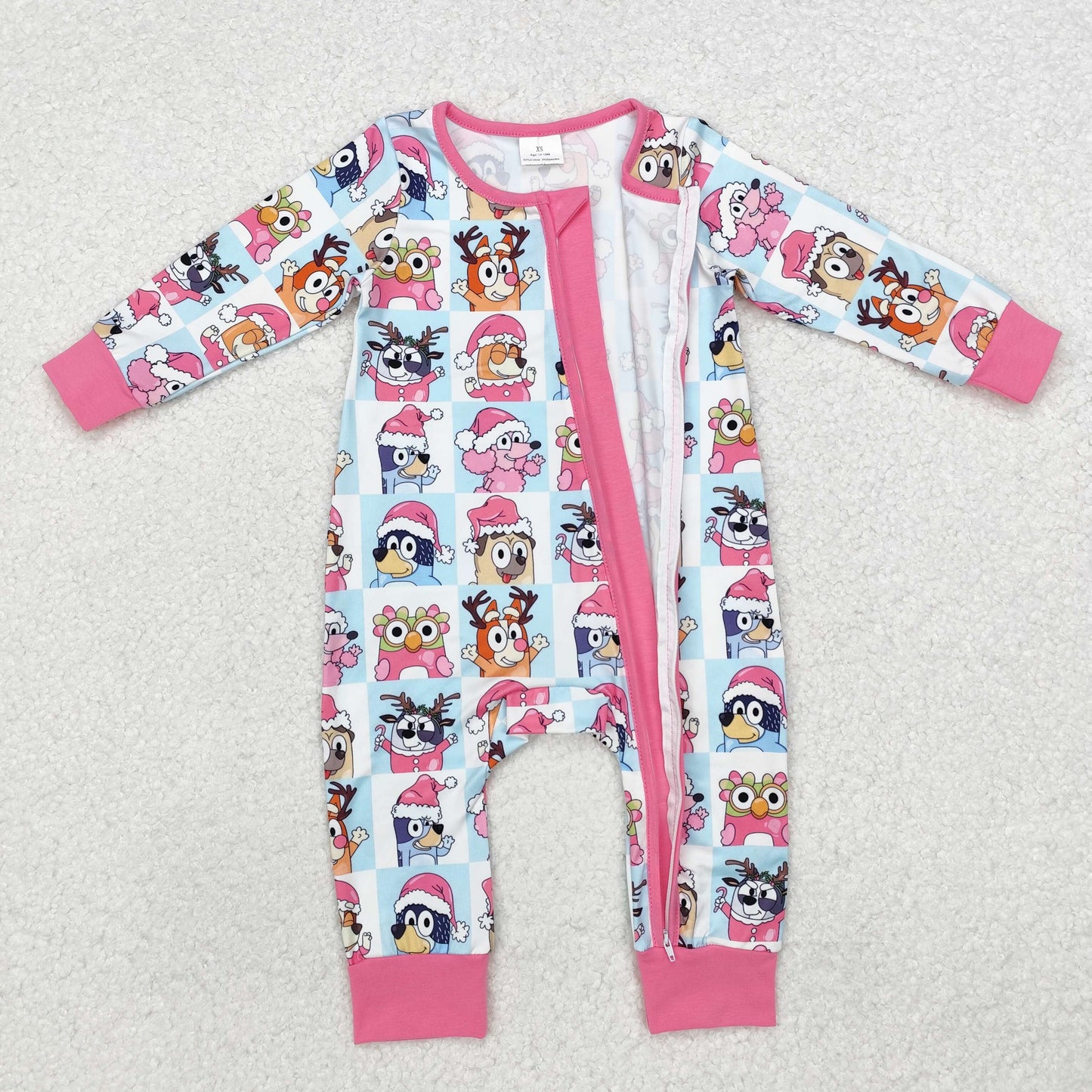 Baby Girl Long Sleeves Christmas Dogs Zipper Romper