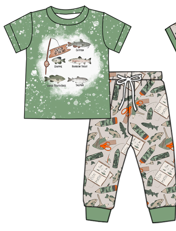 Baby Boy Short Sleeves Fishing Sibling Romper Clothes Set ( Moq 5 Each Design )11.21