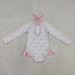 Baby Girls Kids Long Sleeves Bows Flower Pink Ruffle One-piece Swimsuit RTS