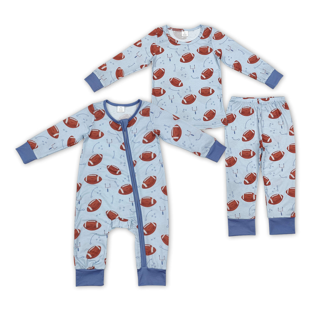 Baby Boy Toddler Football Sibling Brother Romper Pajamas Bamboo Clothes Set