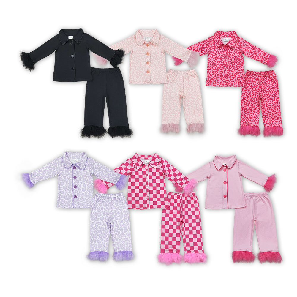 Baby Girl Fur Long Sleeves Buttons Pajamas Clothes Set